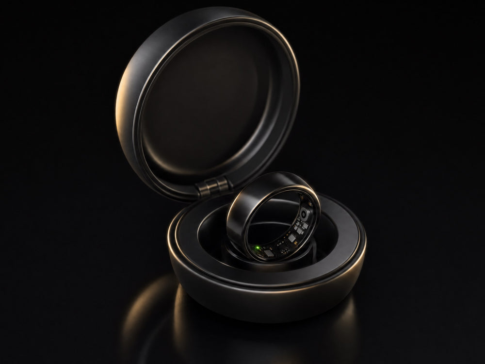 Nuvyra Smart Ring in Schwarz beim magnetischen Laden