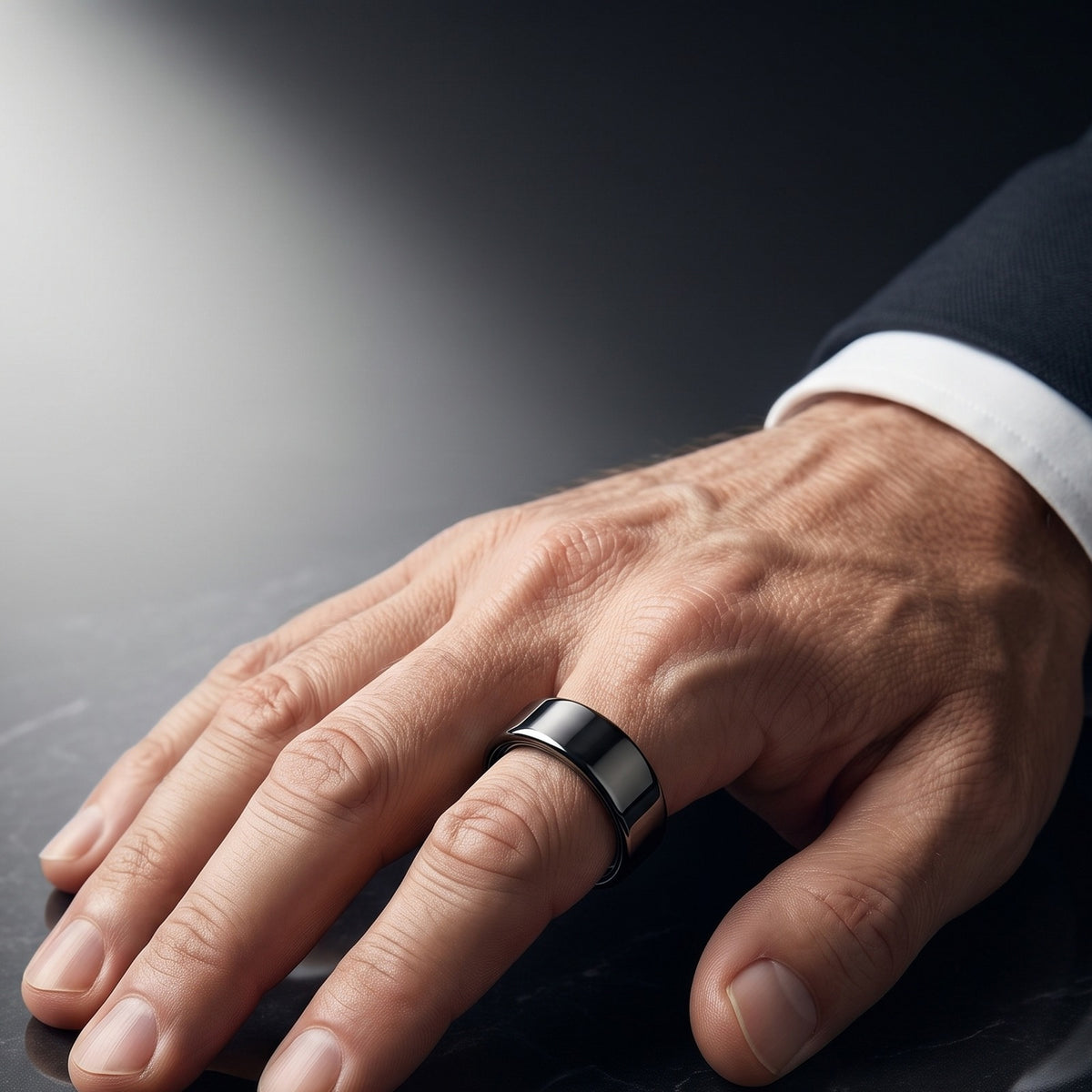 Nuvyra Smart Ring in Schwarz an der Hand